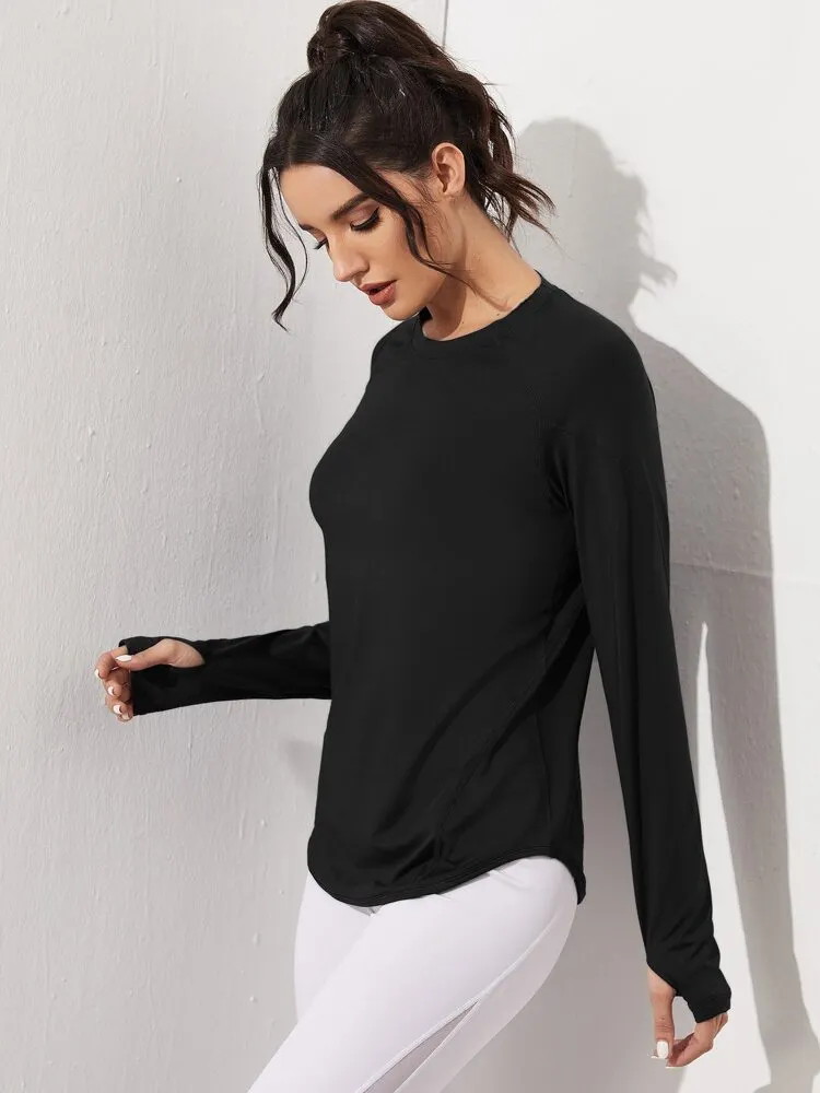 Absorbs Sweat Sports Tee With Thumb Holes