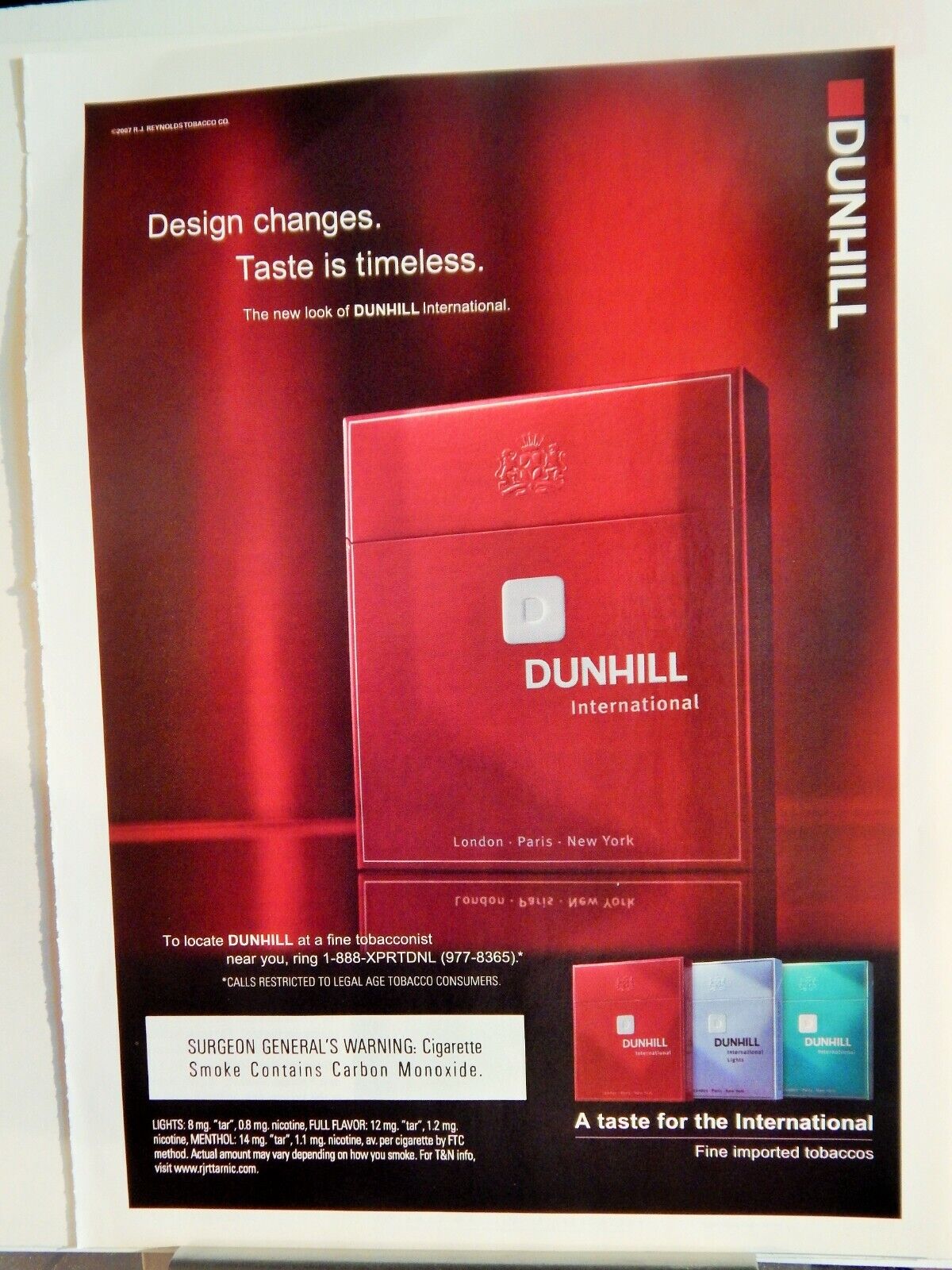 DUNHILL FINE IMPORTED LUXE TOBACCO 2007 VTG Photo Poster painting AD, RARE EPHEMERA