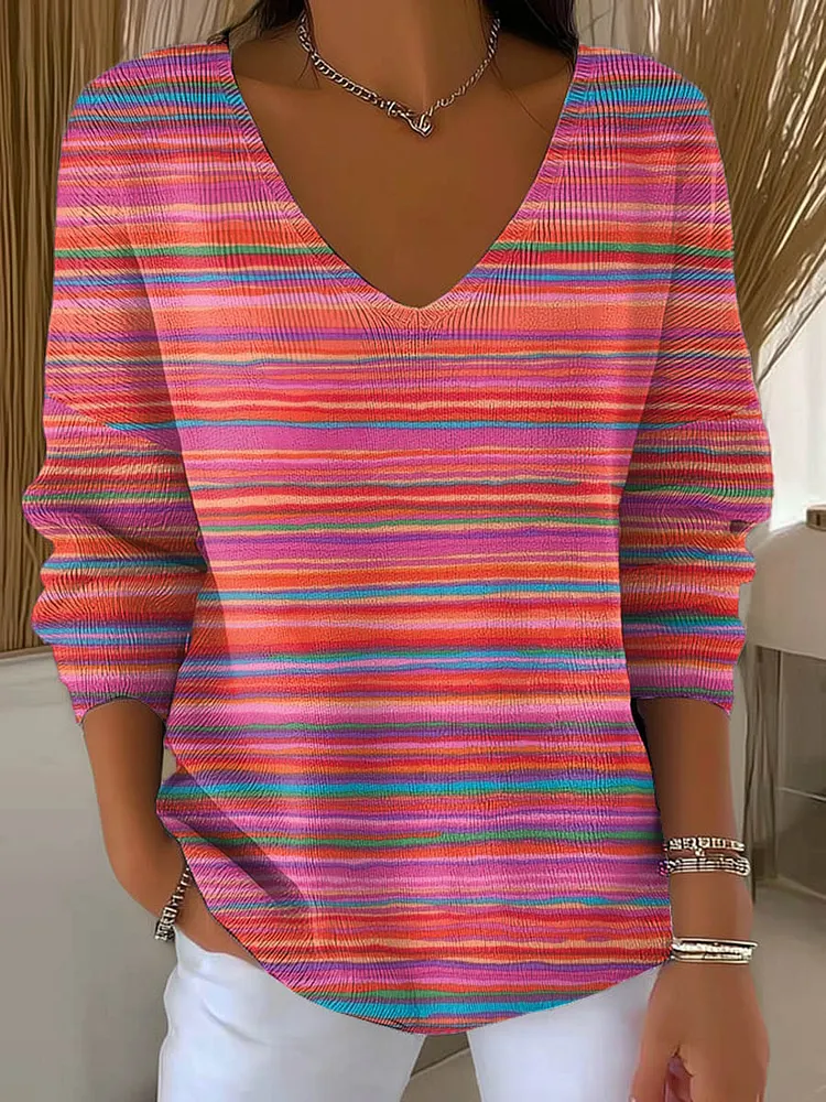 Women's Gradient Pattern Art Print Casual Pullover Sweater