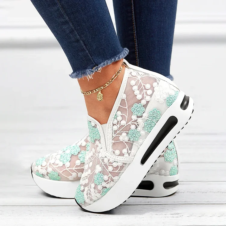 VChics Floral Embroidery Breathable Sheer Mesh Sneakers