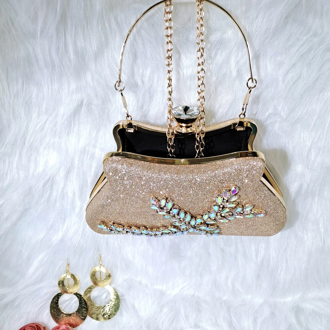 QSGFC 2022 Popular Pointed Mid-Heeled Shoes With Bags, Banquet Gold Color Shoes And Bags, And Friends Party Shoes With Bags