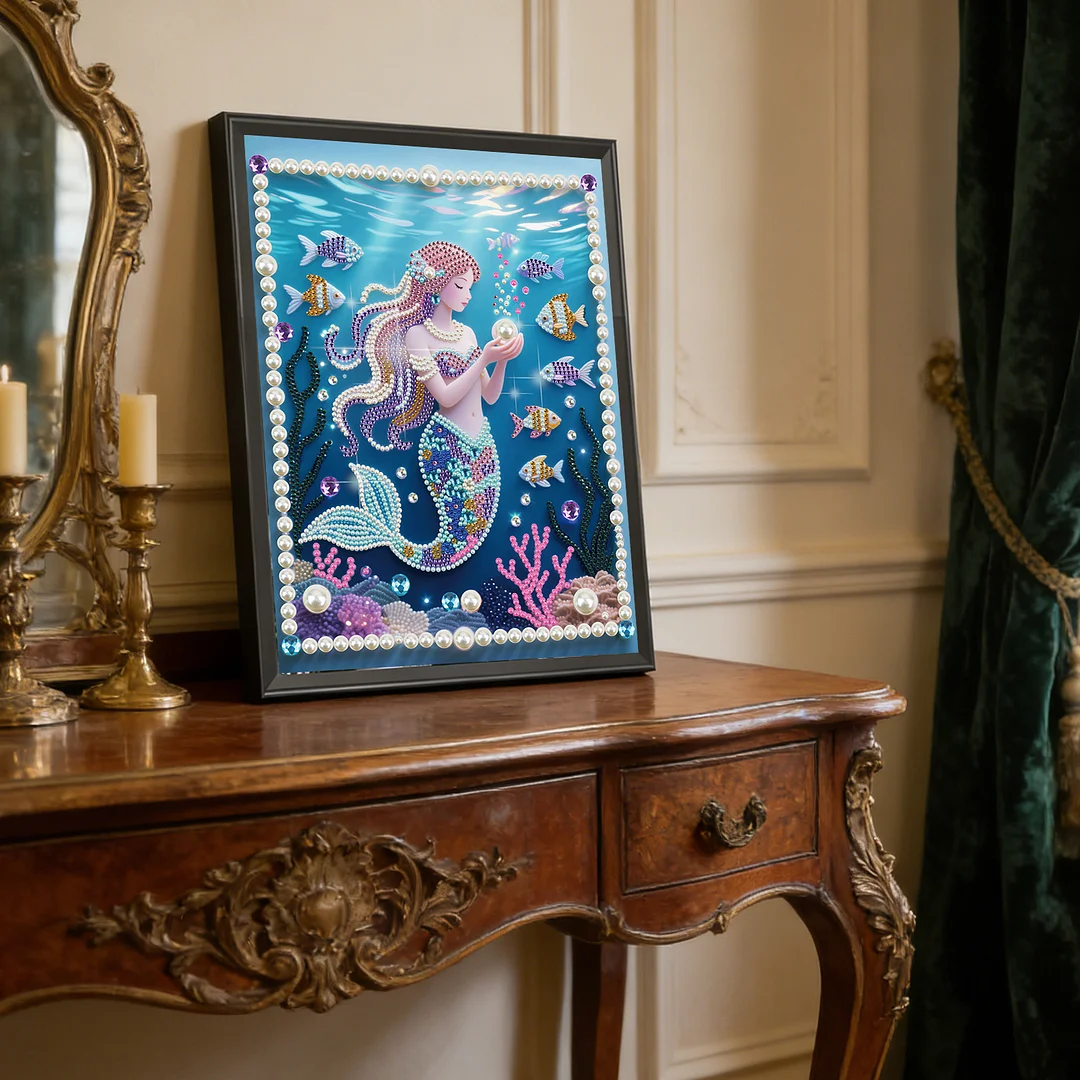 Pink Mermaid DIY Partial Diamond Pearl Painting Art Kits 30x40cm Special Shape Pearl Gem Paintings Picture Arts Craft for Adults Beginners Home Wall Decor