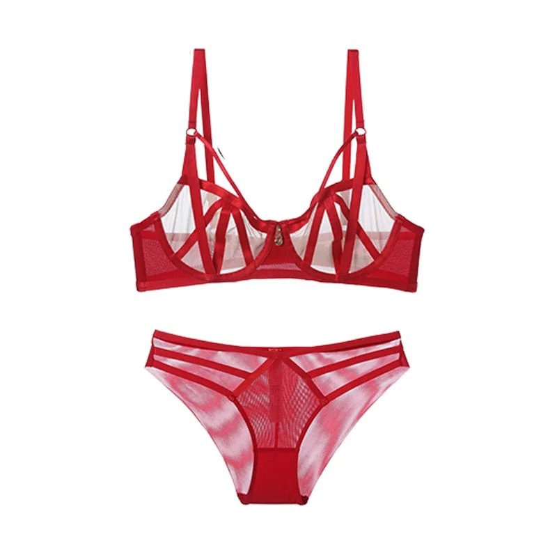 CINOON Fashion Bandage Bra Set Lingerie Push Up Brassiere Lace Transparent Underwear Set Sexy Ultra-thin Cup For Women underwear