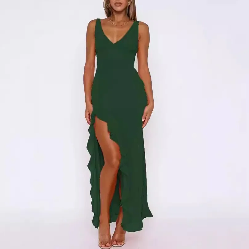 Athvotar Athvotar Pure Sexual V-Neck Side Open Skirt Dress With High-End Feel And Long Dress New Women's Dress