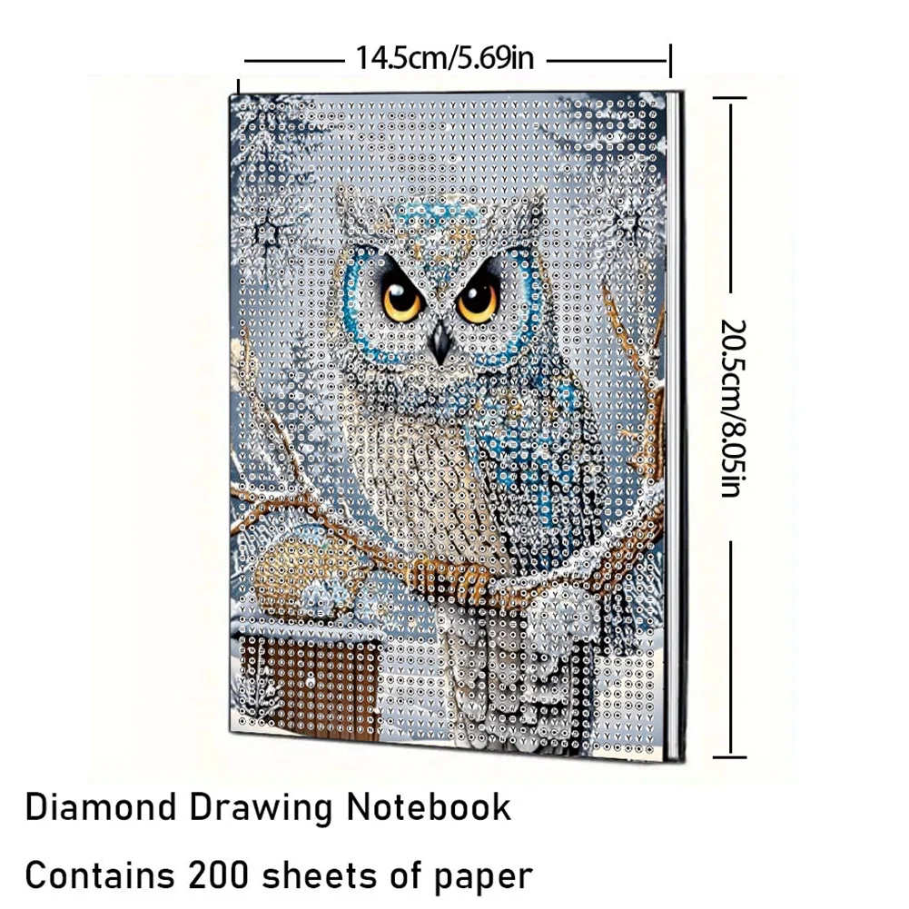 5D DIY Owl Diamond Art Painting Notebook Kit Crystal Notepad Sketchbook Gifts