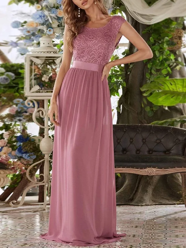 Round Neck Short Sleeve Solid Color Long Dress