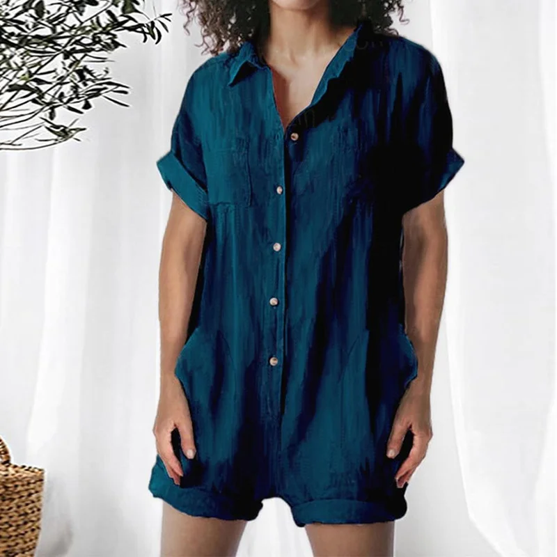 Women's Elegant Lapel Short Sleeved Jumpsuit