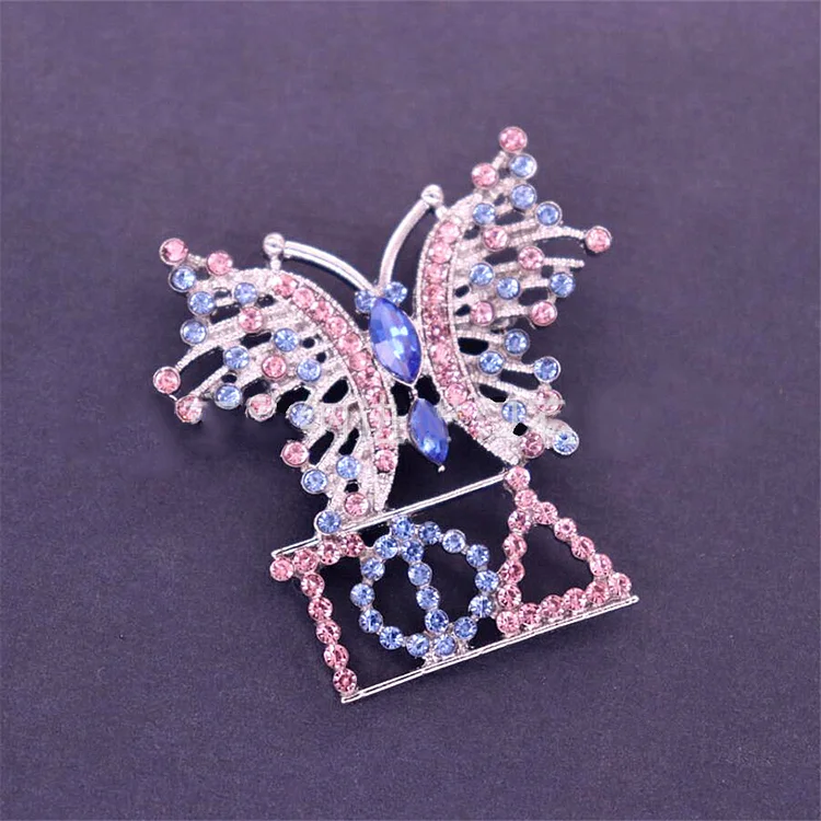 Hollow colored diamond lady butterfly brooch