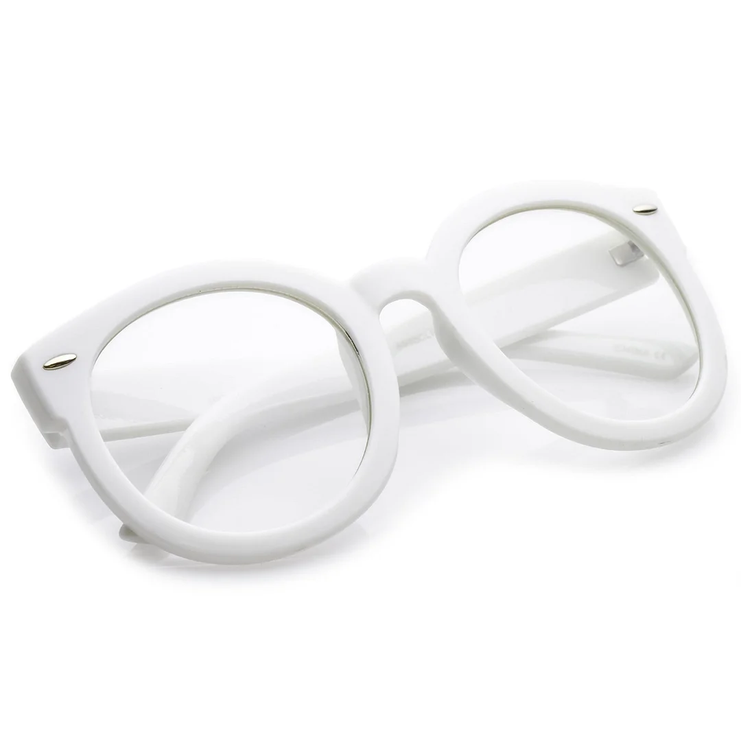 Oversize Thick Arms Round Clear Lens Horn Rimmed Eyeglasses 53mm