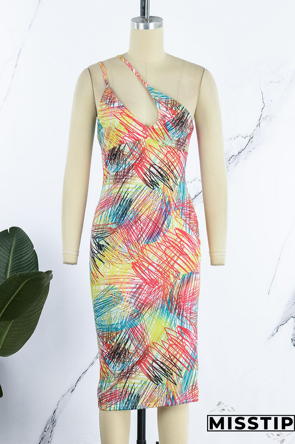 Multicolor Sexy Print Backless Spaghetti Strap Sleeveless Dress Dresses