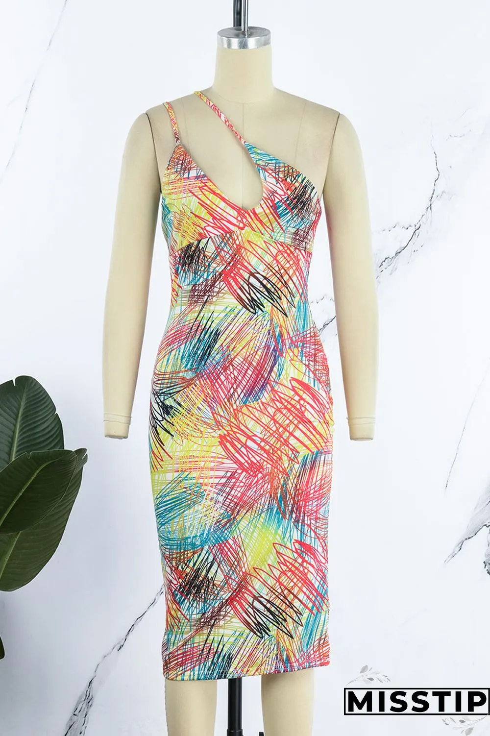 Multicolor Sexy Print Backless Spaghetti Strap Sleeveless Dress Dresses
