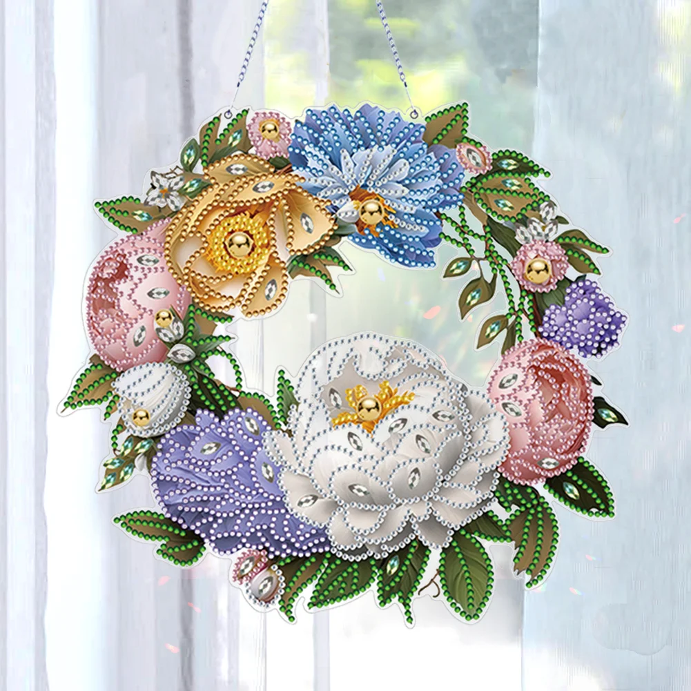 DIY Flower Wreath Acrylic Special Shaped Diamond Painting Wall Decor Wreath