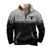 💥 2025 Hot Sale!Men's Western Fleece Jacket Cowboy Bull Head Print Pullover 1/4 Zip Stand Collar LongSleeve Sweatshirts