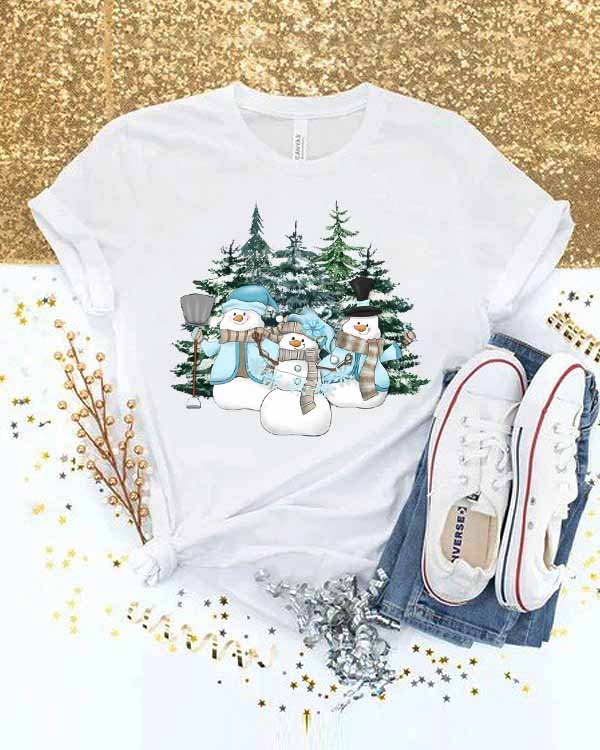 Christmas Tree Snowman Print T-Shirt