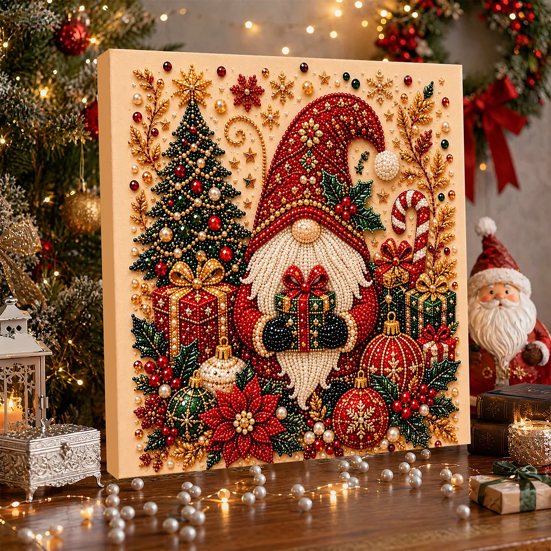 Framed Pearl Painting Kit Christmas Gnome 7.87x7.87in
