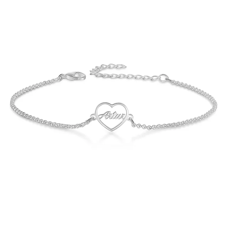 1 Name - Personalized Heart Bracelet Custom Name Bracelets Birthday Valentine's Day Gift For Her