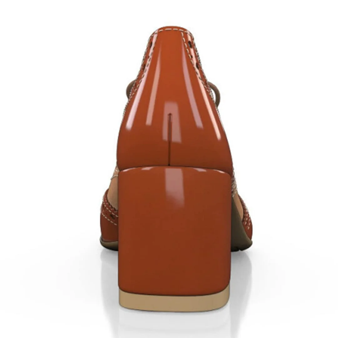 Brown and White Round Toe Perforated Lace-Up Oxford Shoes Women