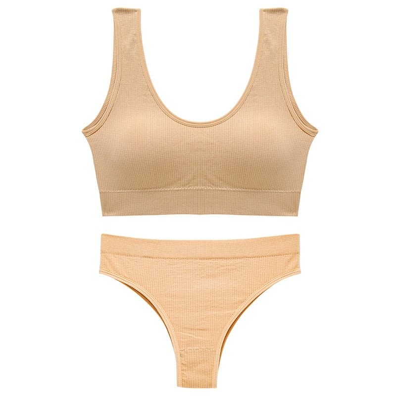 CINOON Sexy Seamless Tops Set Low Waist Panties Women Wire Free Underwear Suit Soft Padded Bras Set Backless Bralette Lingerie