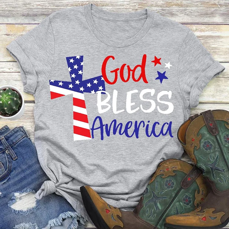 Independence Day Print Cross Letter T-shirt-Annaletters