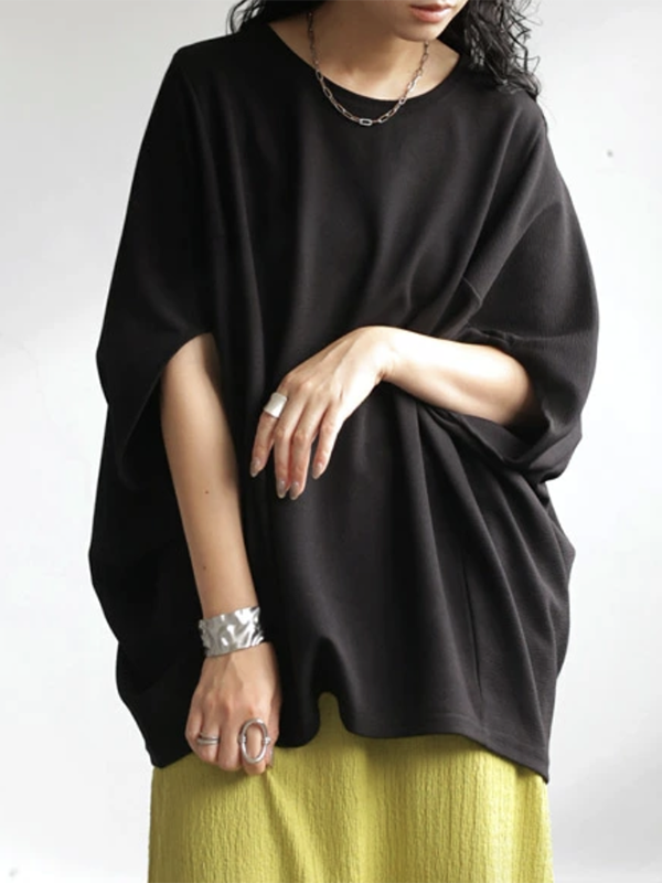Batwing Sleeves Half Sleeves Solid Color Round-neck Blouses&shirts Tops