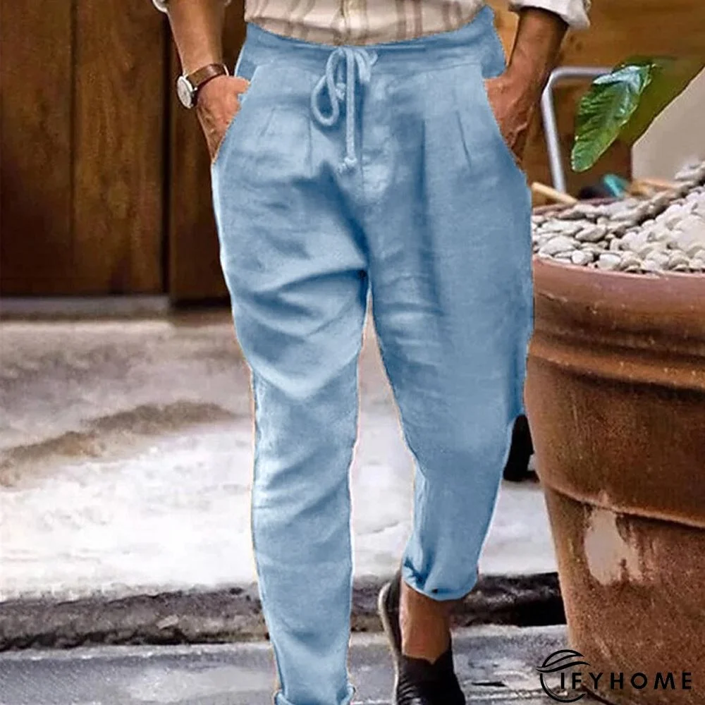 Men's Linen Pants Trousers Summer Pants Beach Pants Plain Breathable Soft Casual Daily Holiday Linen / Cotton Blend Fashion Streetwear Black White Micro-elastic | IFYHOME