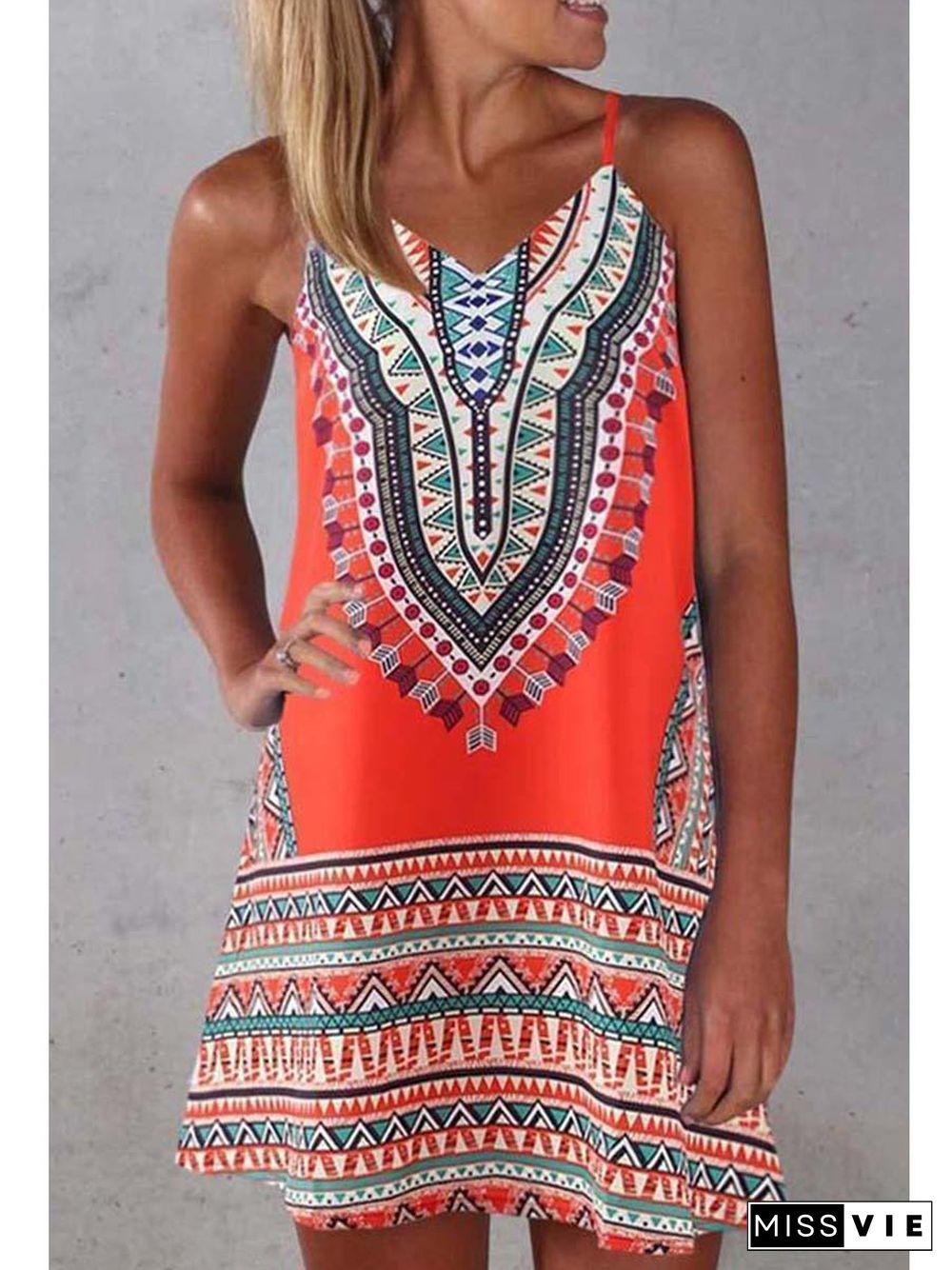 Tribal Print Spaghetti Strap Casual Wear Dress P16042