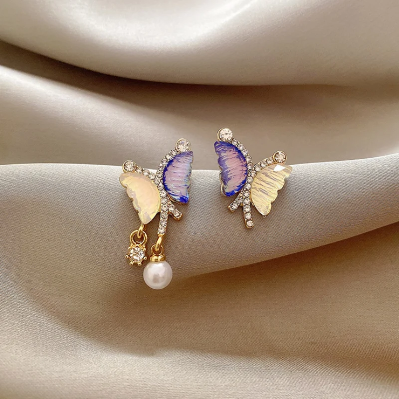 Asymmetric Butterfly Zircon Stud Earrings