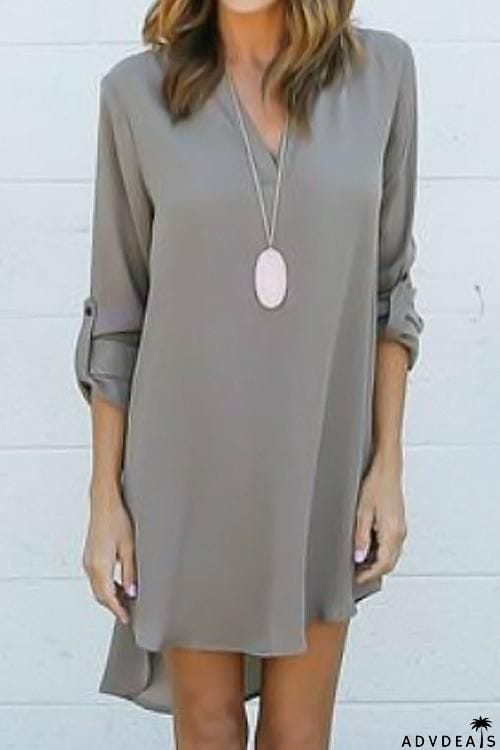 V Neck Asymmetry Design Casual Mini Dress