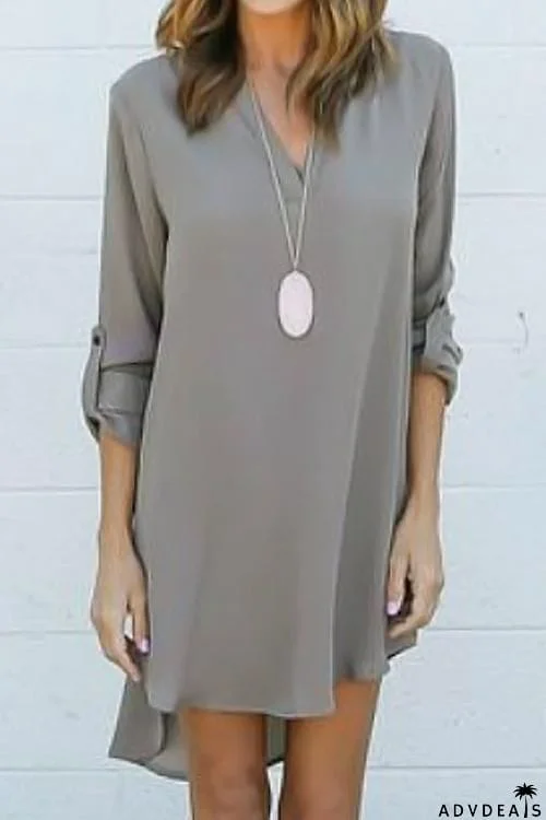 V Neck Asymmetry Design Casual Mini Dress