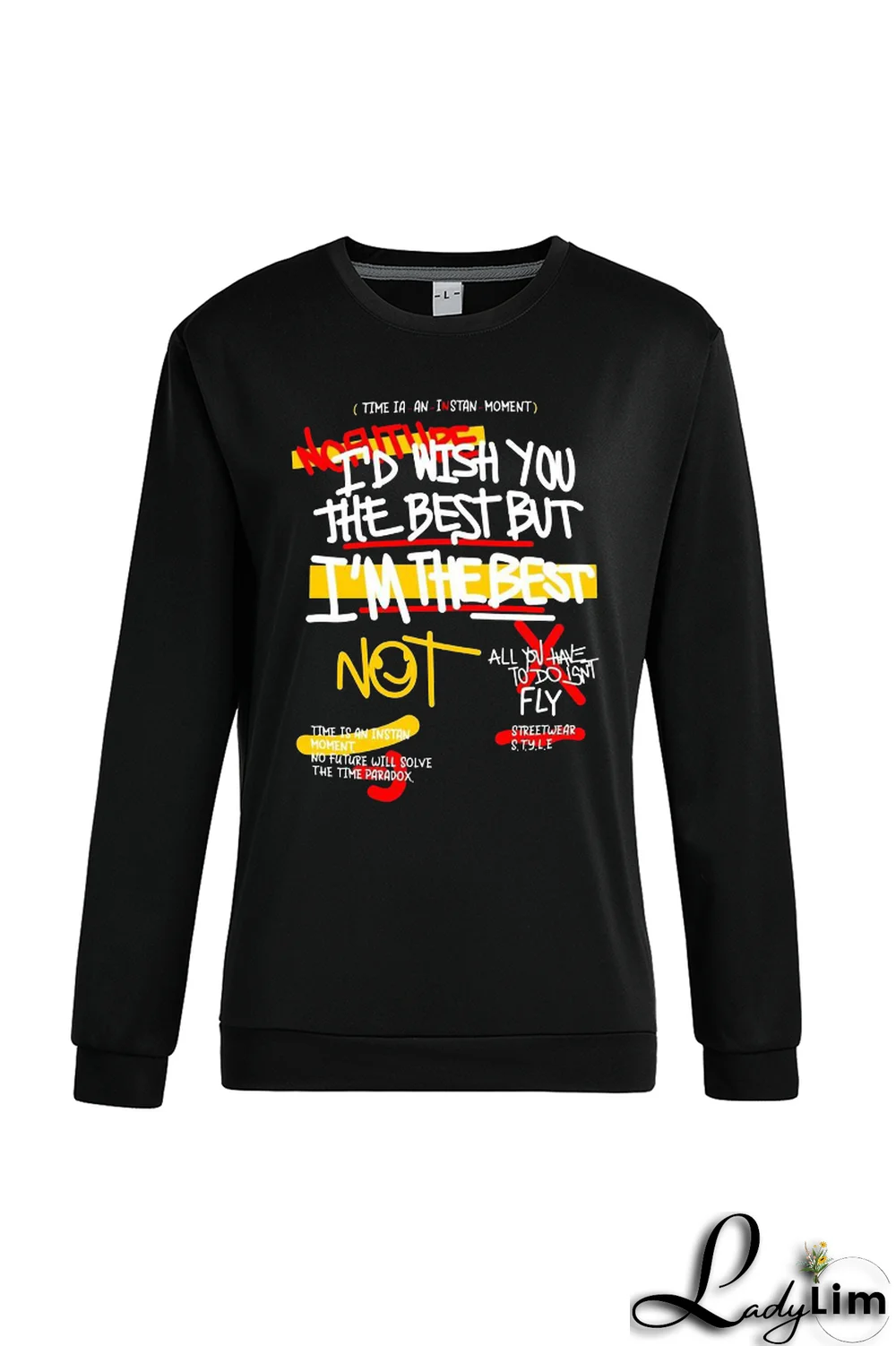 Black Casual Daily Print Patchwork Letter O Neck Tops