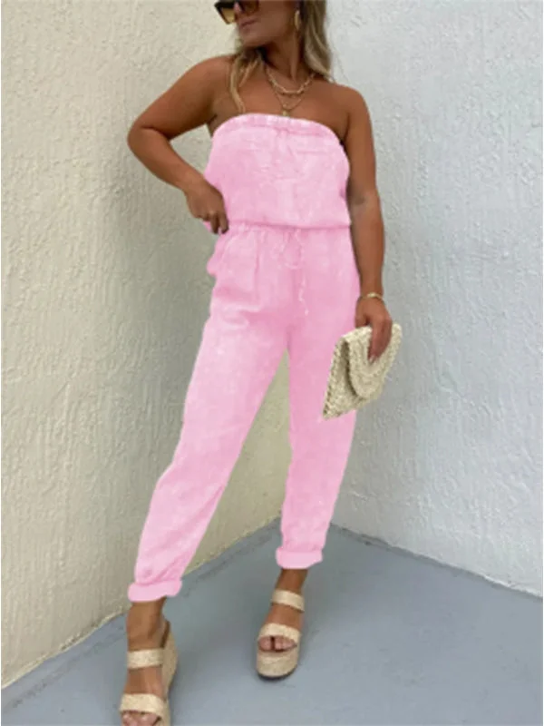 Women's Sleeveless Strapless Solid Color Jumpsuit