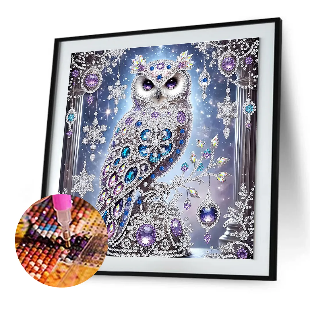 Diamond Painting - Partial Special Shaped Drill - Crystal Snow Owl(Canvas|30x30cm)