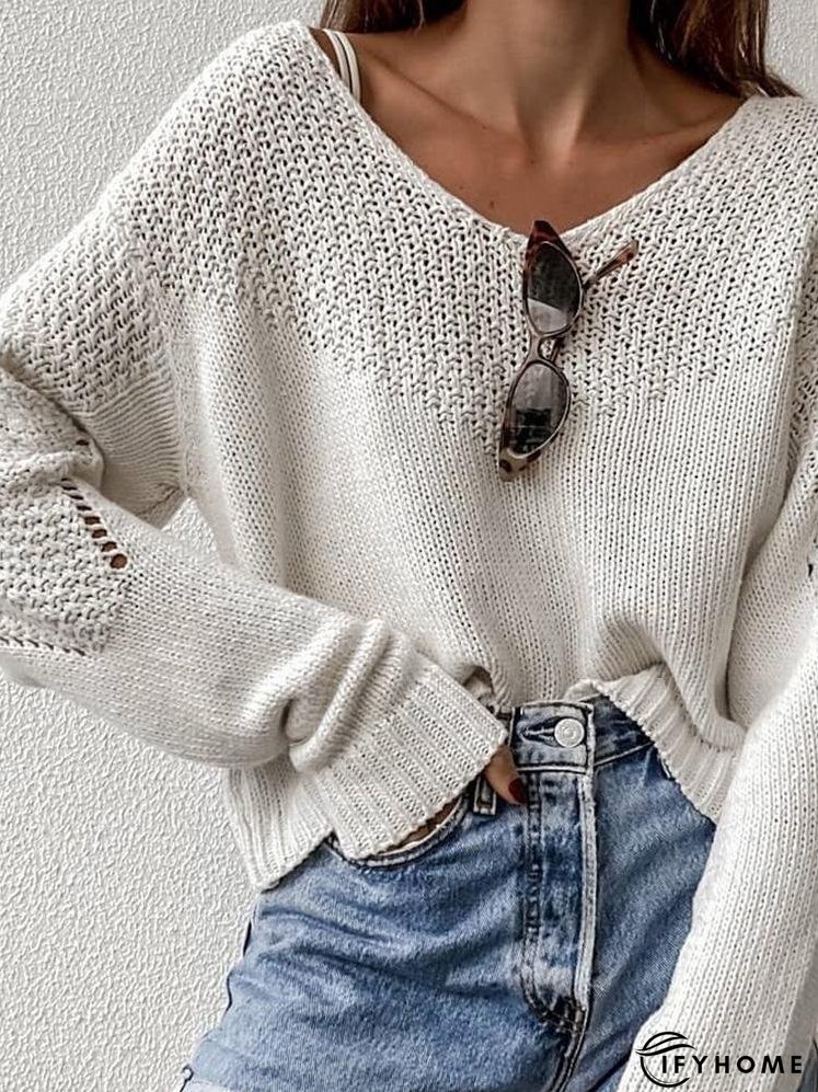 Women's Sweaters Loose V-Neck Long Sleeve Sweater | IFYHOME