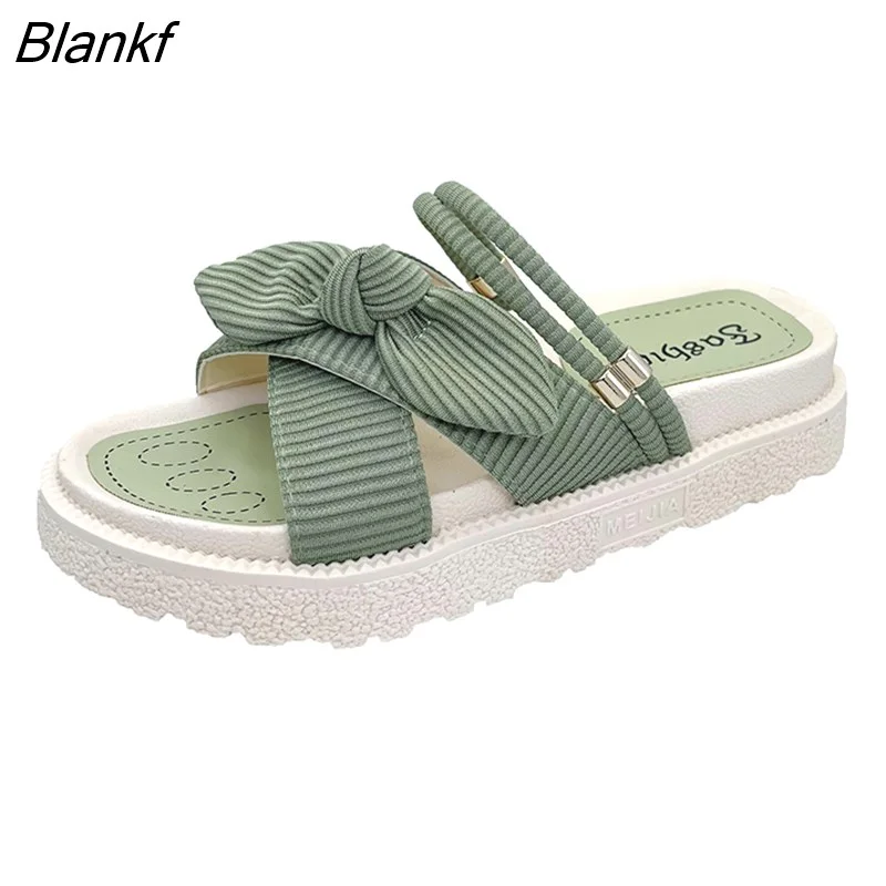 Blankf Women Slippers Fairy Style Fashion Student Thick Soled Roman Sandals 2023 New Fashion Soled Flat Shoes Femmes Sandalias