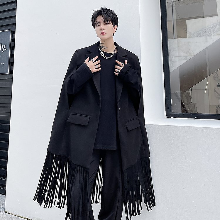 -Korean Mid-length Sleeveless Coat Ins Net Red Suit Collar Tassel Coat-Usyaboys-Mne and Women's Street Fashion Shop-Christmas