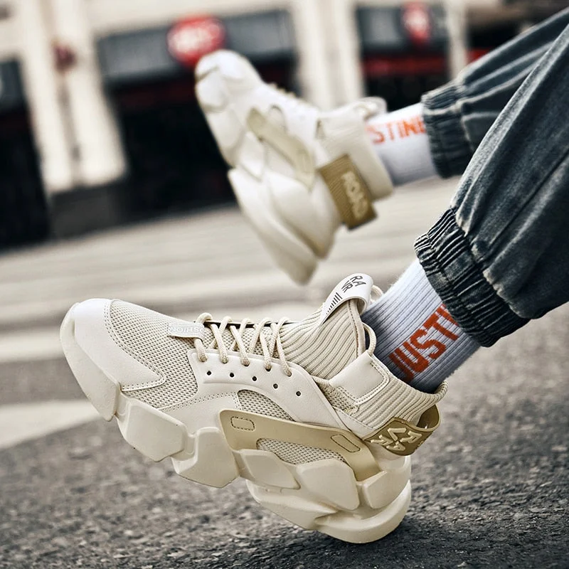 2022 Autumn New High-top Beige Men's Sneakers Chunky Men Shoes Heighten Fashion Casual Plus Size Zapatillas Damping Tennis Shoes