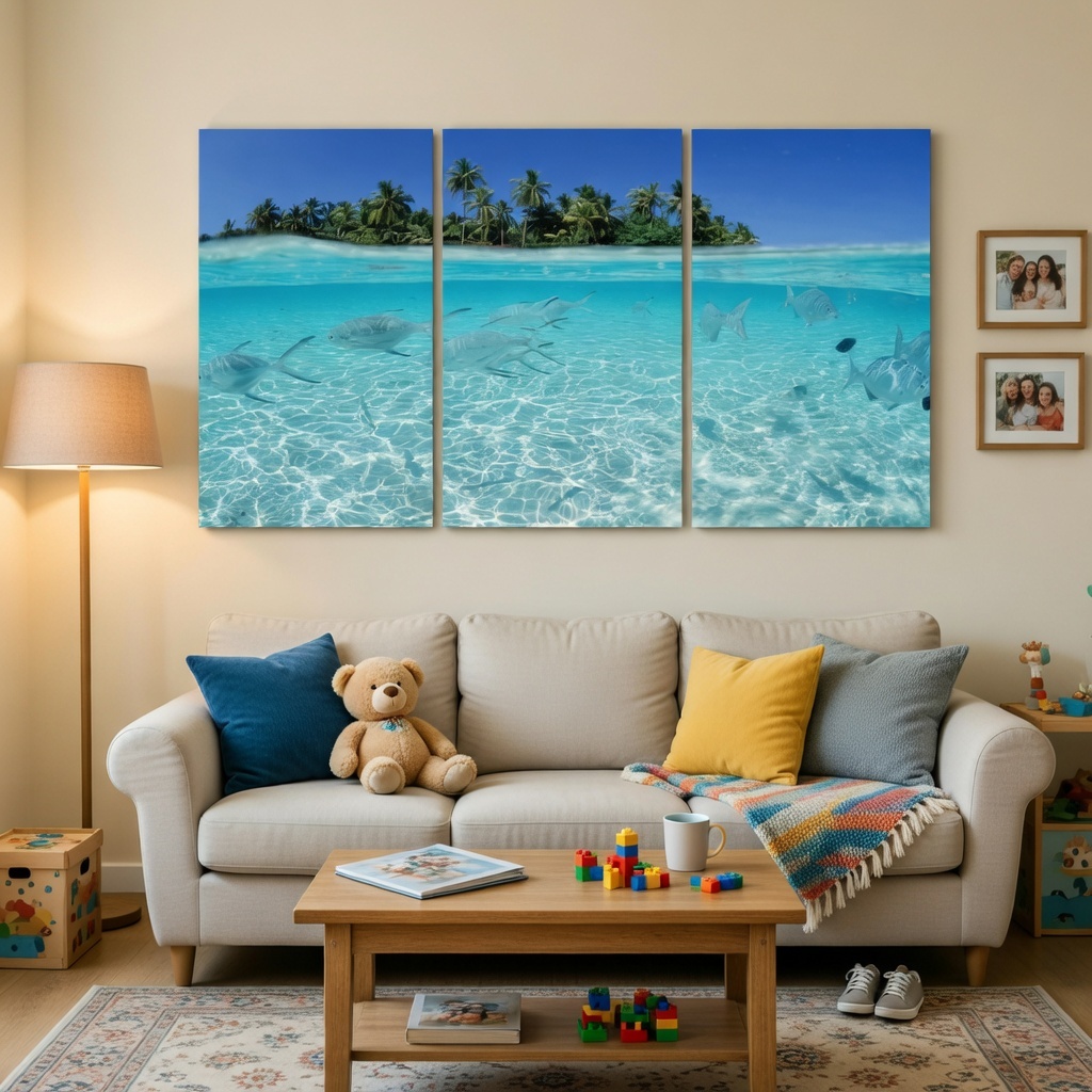 3-Piece Set Beautiful Marine Life And Tropical Beach Canvas Wall Art