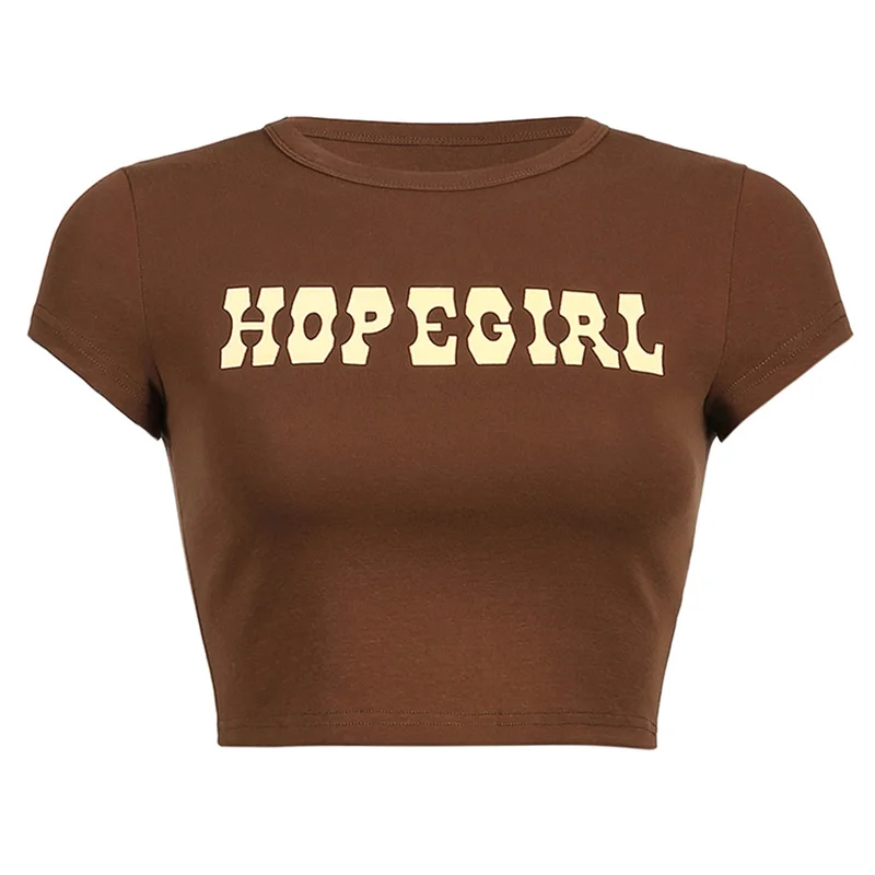 Vintage Women Short Sleeve Letter Print T-shirt Stylish Tops Harajuku Clothes Aesthetic Crop Tee Streetwear