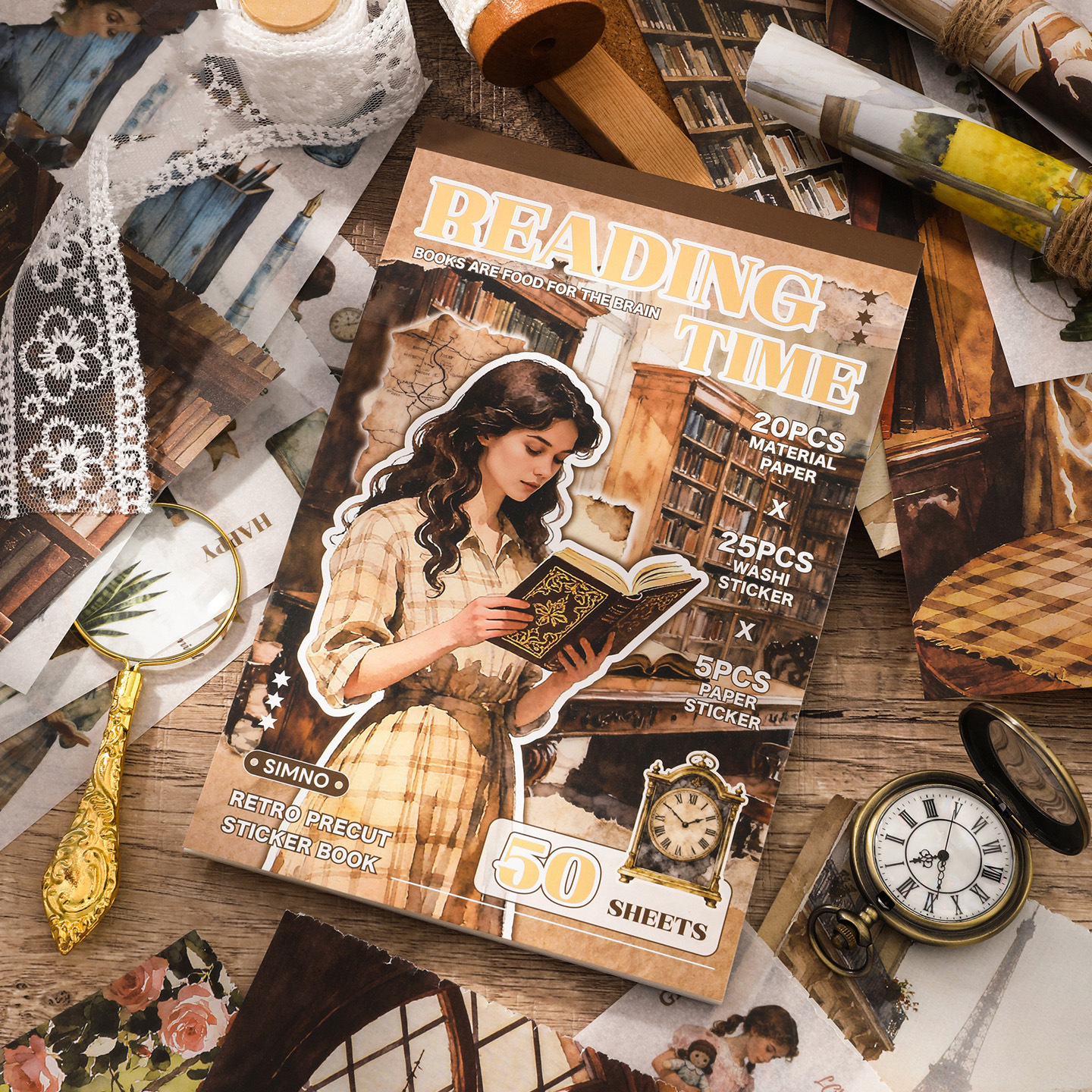 스티커북 - 독서시간 시리즈 빈티지 캐릭터 커피 라벨