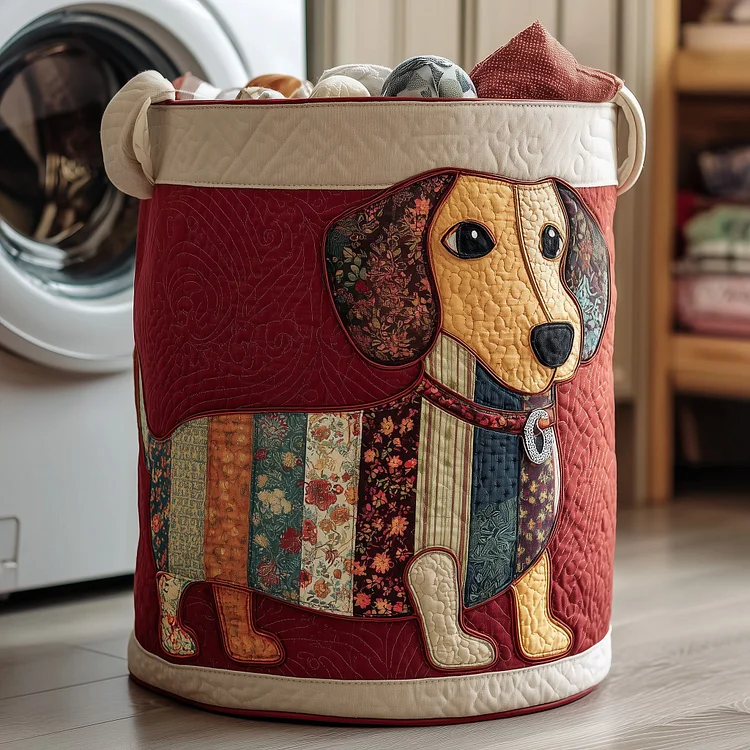 Floral Dachshund Quilted Laundry Basket GFTOYC887
