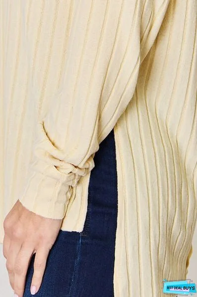 Basic Bae Full Size Ribbed Round Neck Slit T-Shirt