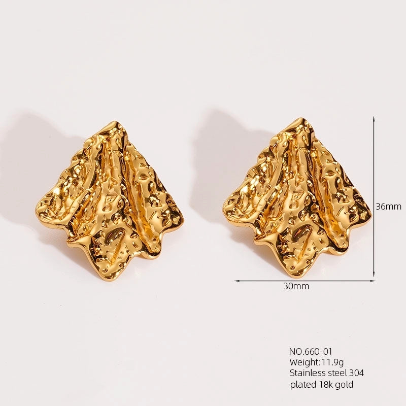 1 Pair Vintage Style Geometric Irregular Pleated 304 Stainless Steel Ear Studs