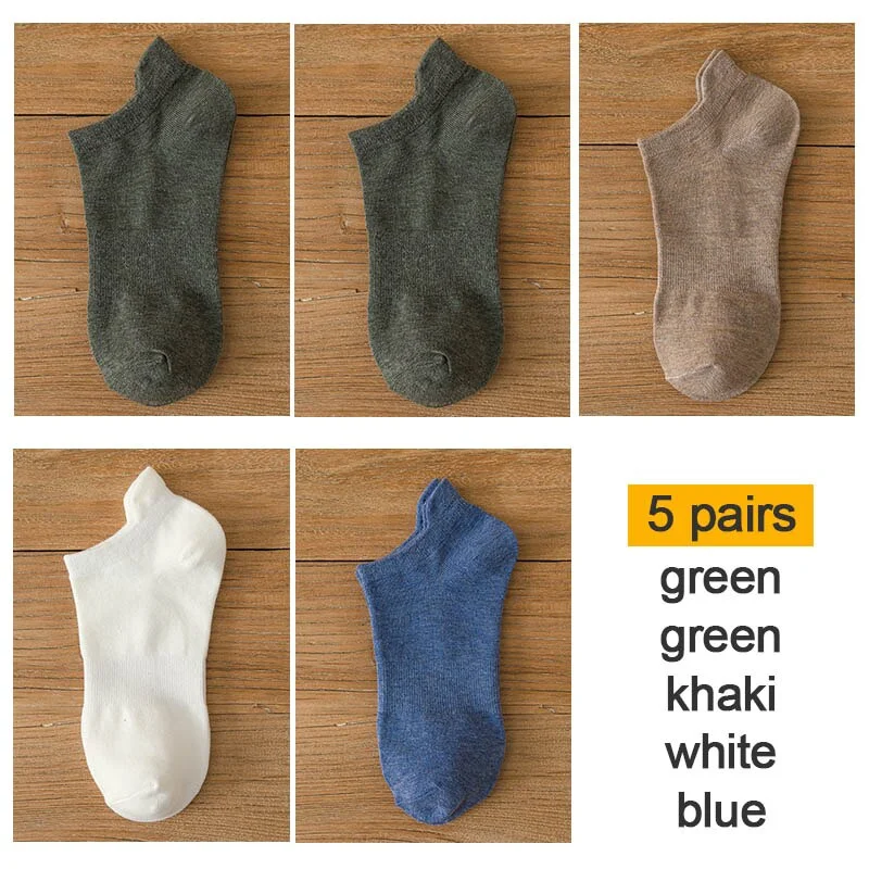 FINETOO 10pieces=5pair/lot Summer Cotton Man Short Ankle Socks Fashion Breathable Man Boat Socks Comfortable Casual Socks 38-44