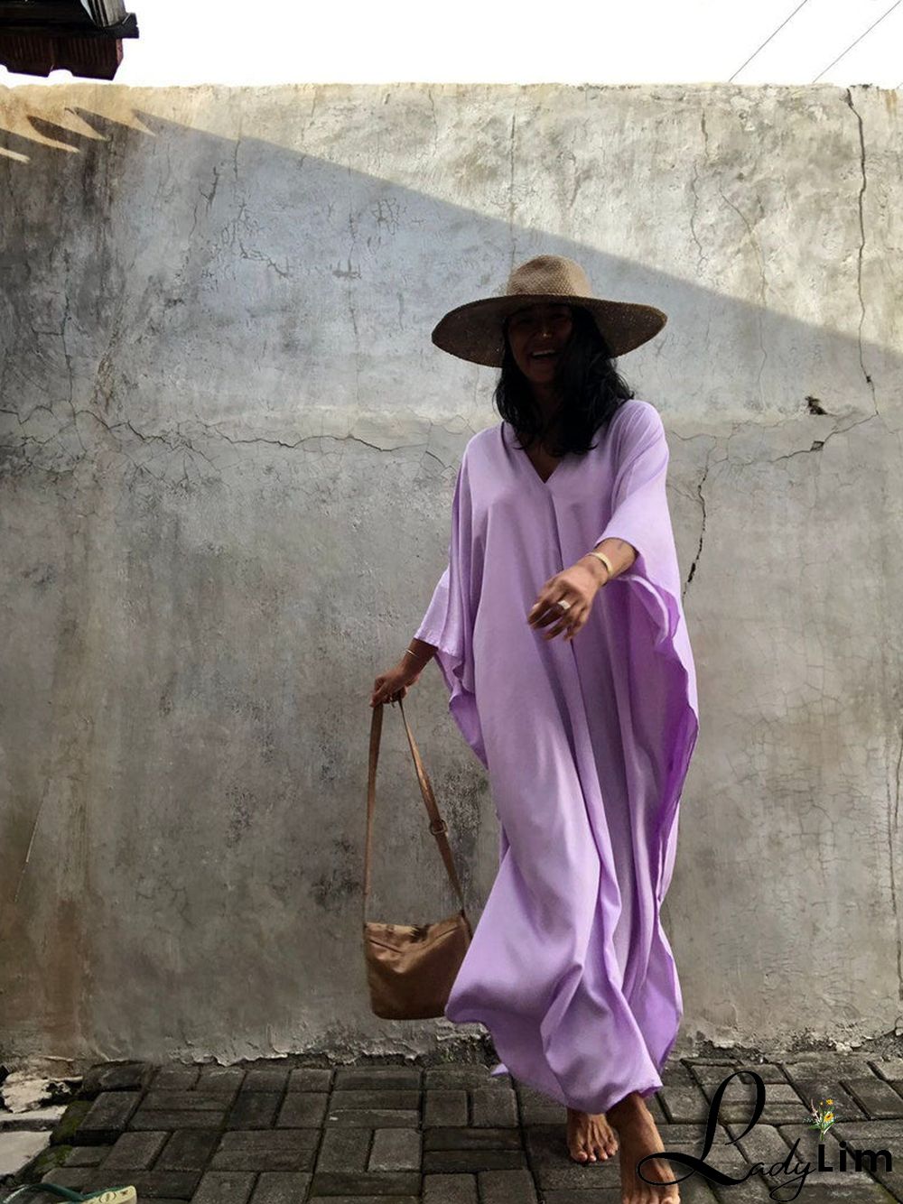 V Neck Solid Color Beach Cover Up