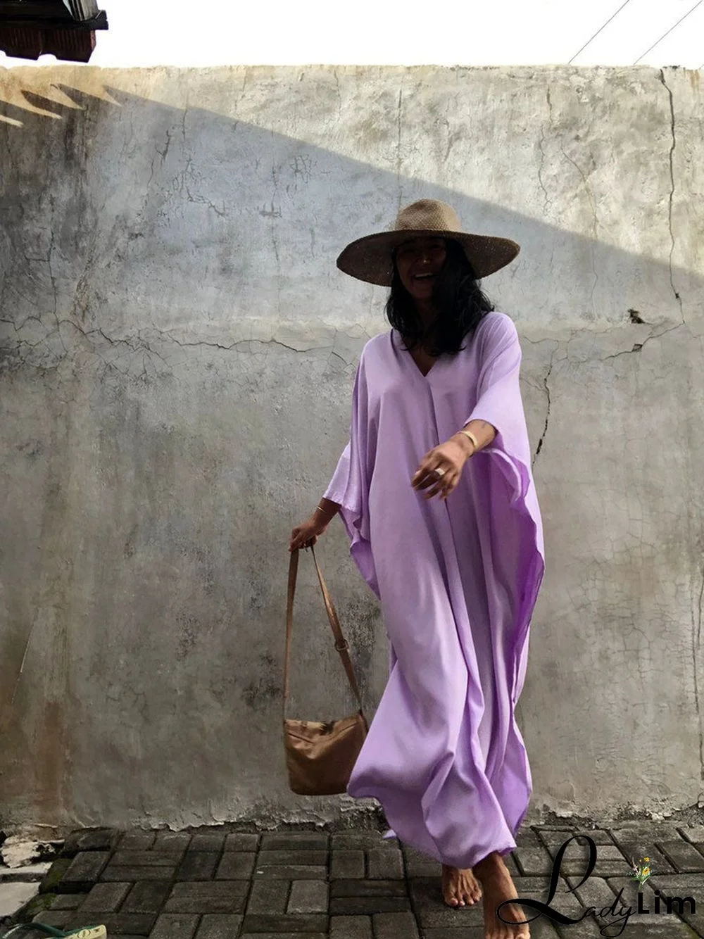 V Neck Solid Color Beach Cover Up