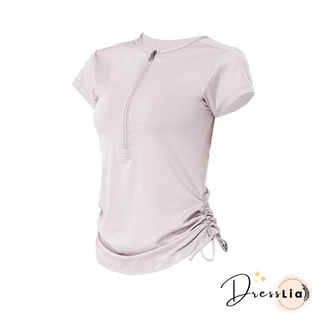 Zipper Gym Clothing Yoga Crop Top Sport T Shirt Sports Running Tshirt Workout Tank Seamless Fitness Tops Drawstring Women Shirts