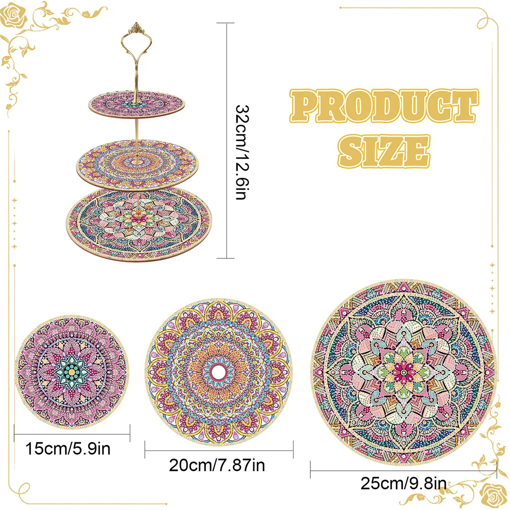 DIY Mandala 3 Tier Acrylic Diamond Painting Cake Snack Stand for Afternoon Tea
