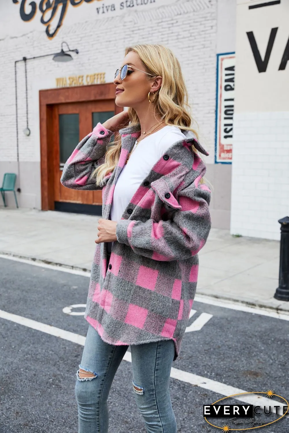 Collar Button Down Thick Shacket Jacket