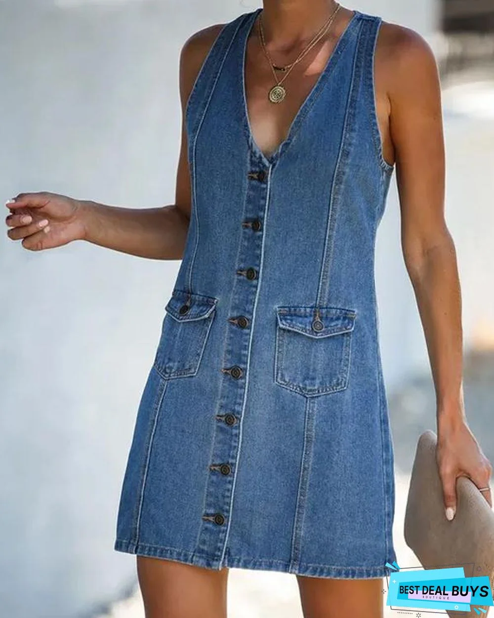 Button Down Denim Tank Top Mini Dress