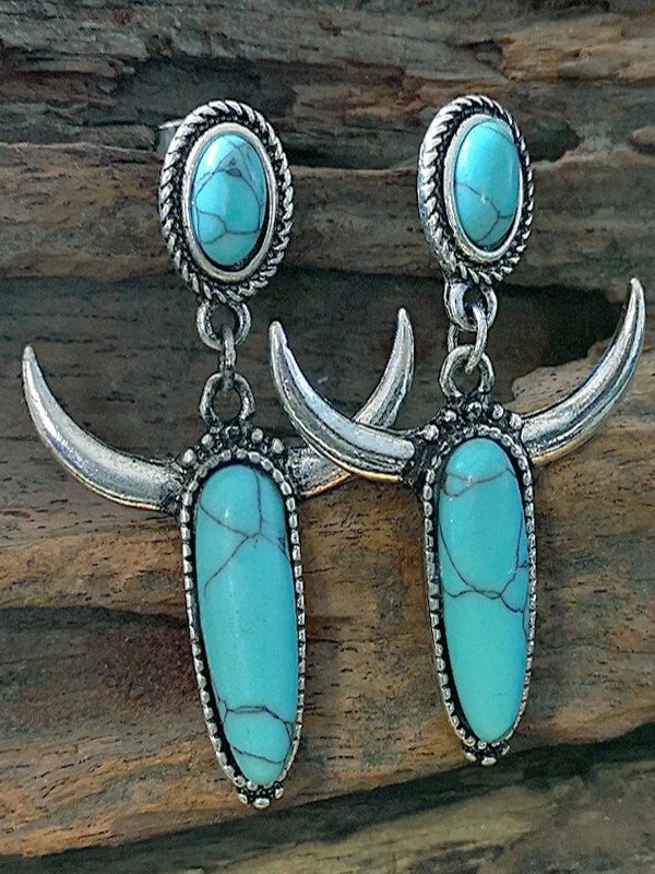 Women's Western Cow Turquoise Silver Earrings